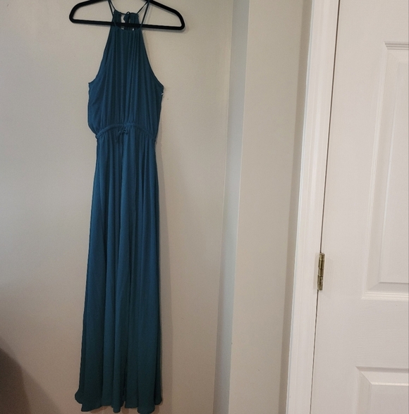 Lulu's Women's Teal Halter Maxi Fairy Whimsical Forest Bridesmaid Dress. Size M - Picture 5 of 9